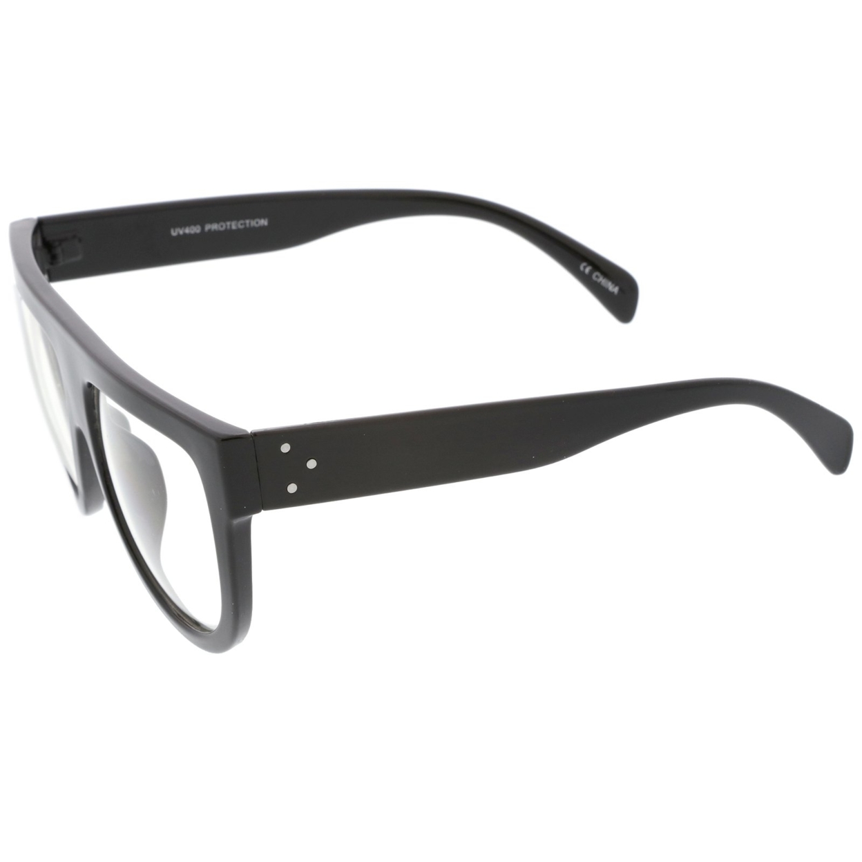 Oversize Horn Rim Wide Temple Flat Top Clear Lens Aviator Eyeglasses 145mm - Matte Black / Clear