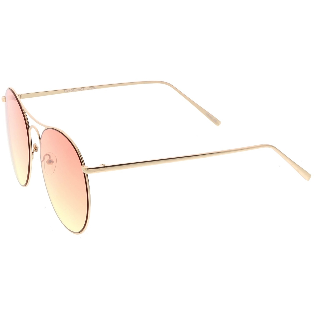 Oversize Metal Aviator Sunglasses Double Nose Bridge Round Gradient Flat Lens 65mm - Silver / Blue Yellow