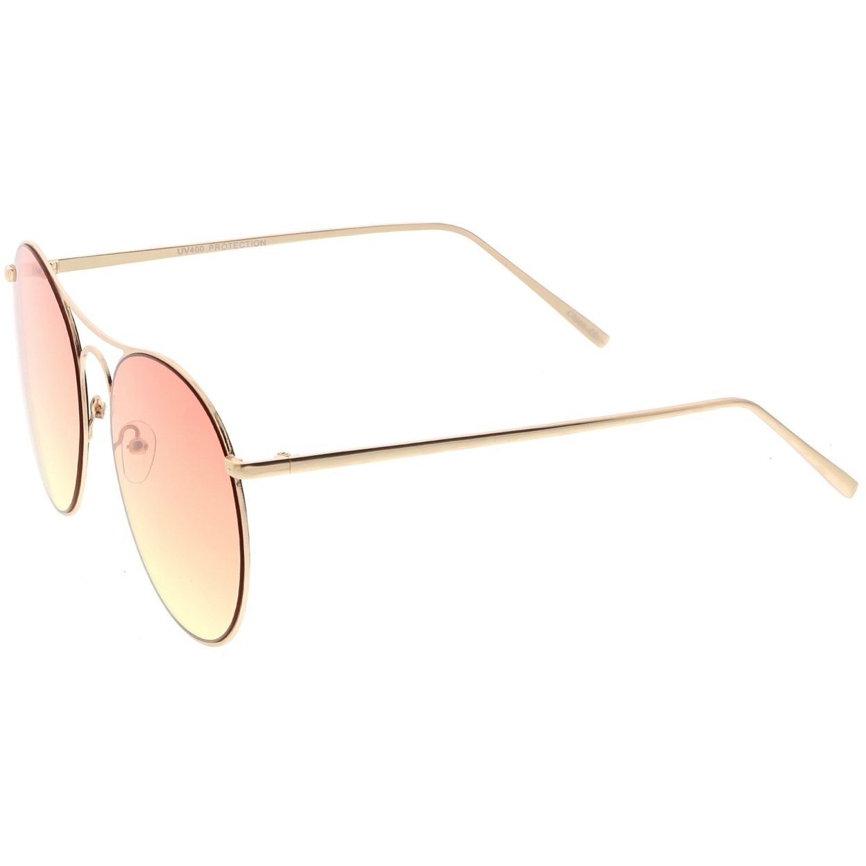 Oversize Metal Aviator Sunglasses Double Nose Bridge Round Gradient Flat Lens 65mm - Gold / Orange Yellow