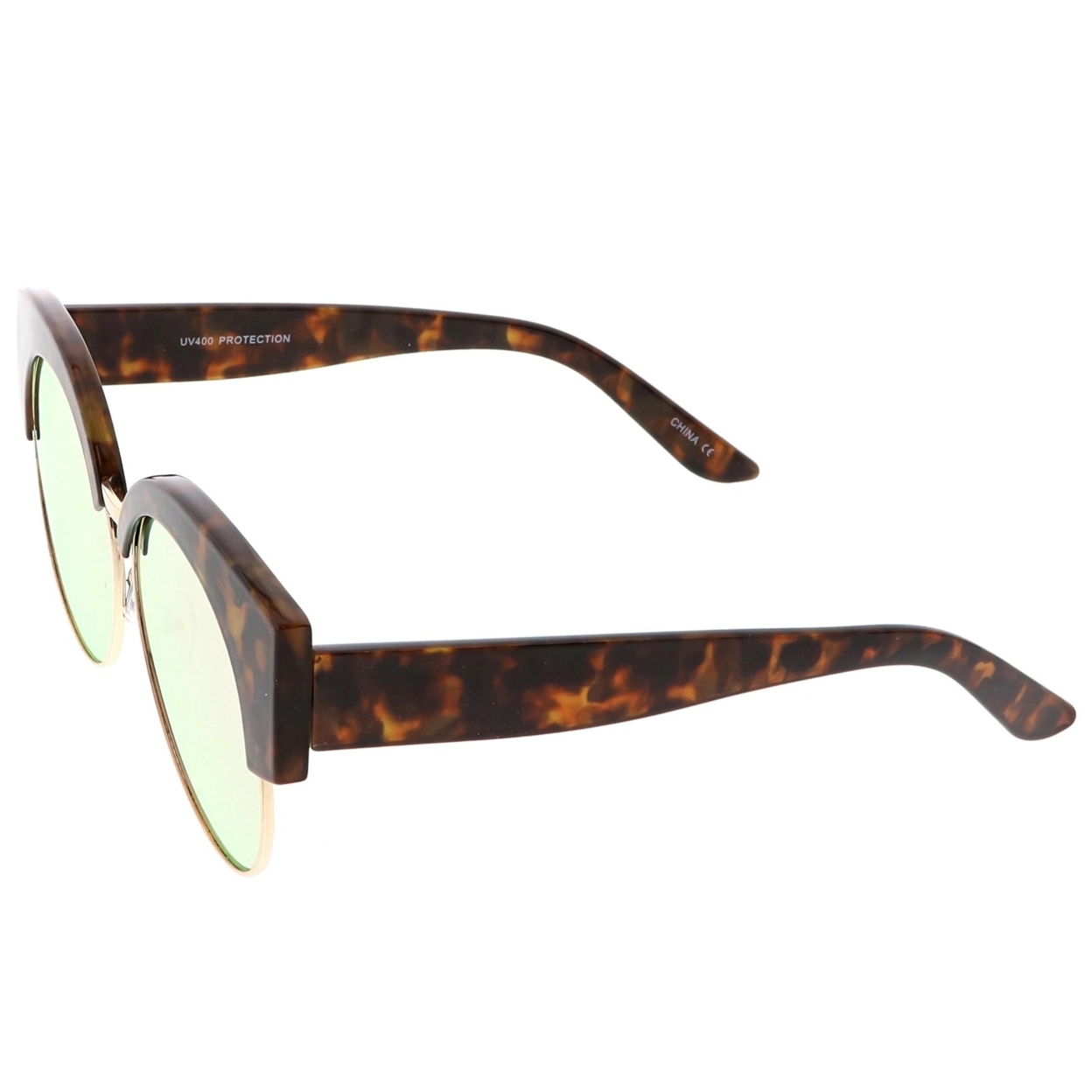 Women's Half Frame Oversize Cat Eye Sunglasses Round Mirrored Flat Lens 59mm - Pink Gold / Gold Mirror