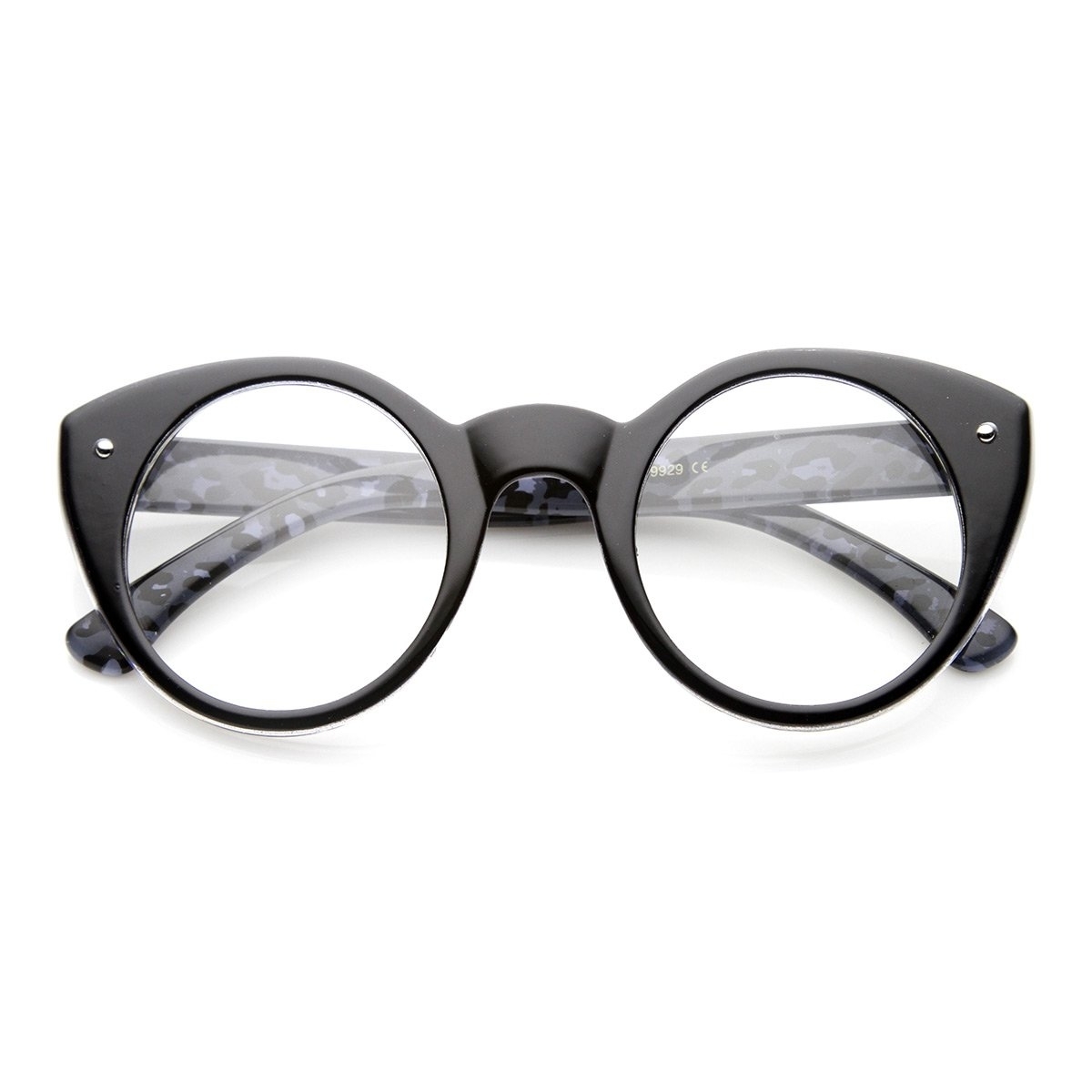Round Cat Eye Clear Fashion Frame Glasses - Black-Cheetah Clear