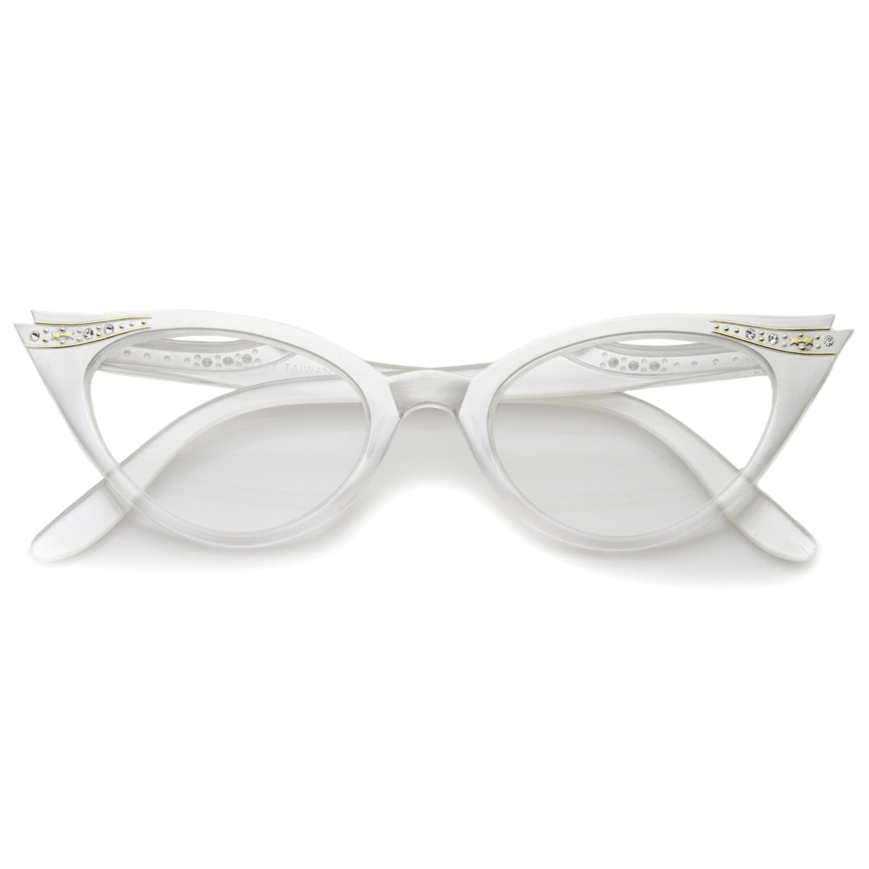 Women's Retro Rhinestone Embellished Clear Lens Cat Eye Glasses 51mm - White / Clear