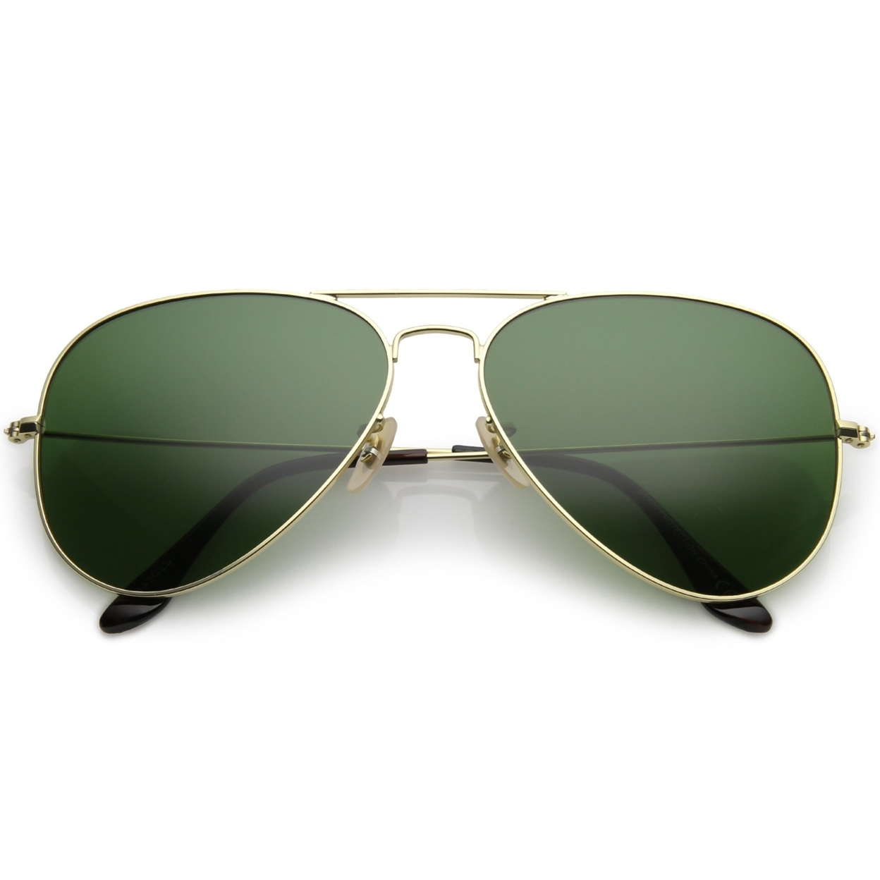 Premium Large Classic Matte Metal Aviator Sunglasses With Green Tinted Glass Lens 61mm - Gold / Green