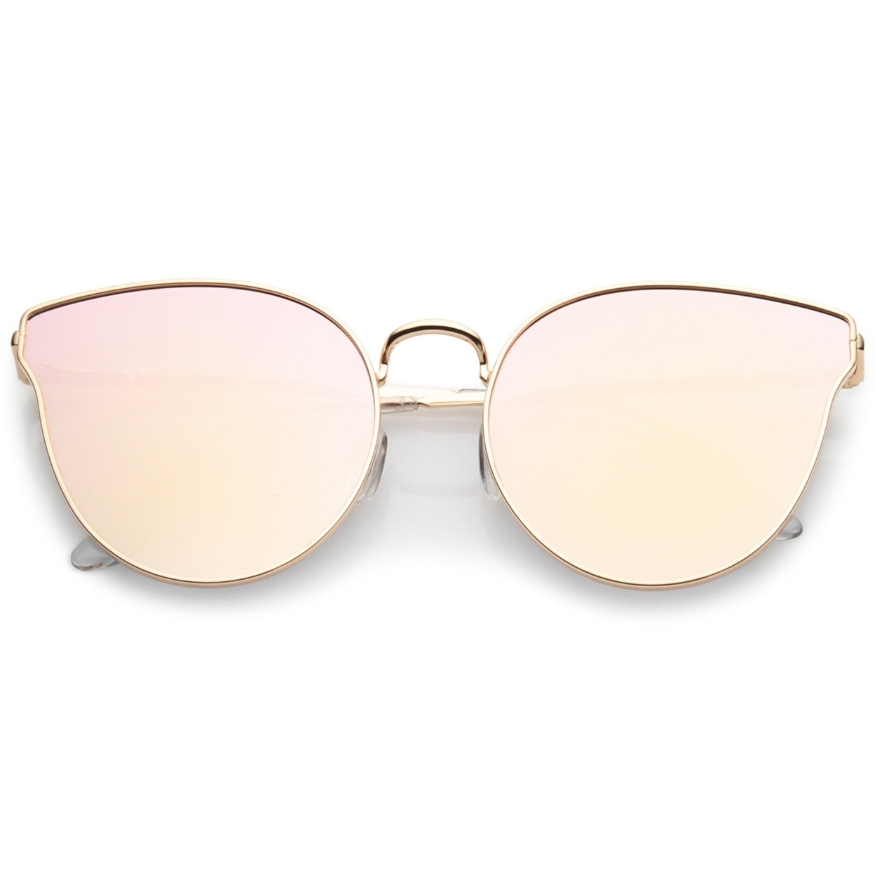 Premium Metal Cat Eye Sunglasse With Slim Arms And Round Pink Mirror Flat Lens 54mm - Rose Gold / Pink Mirror
