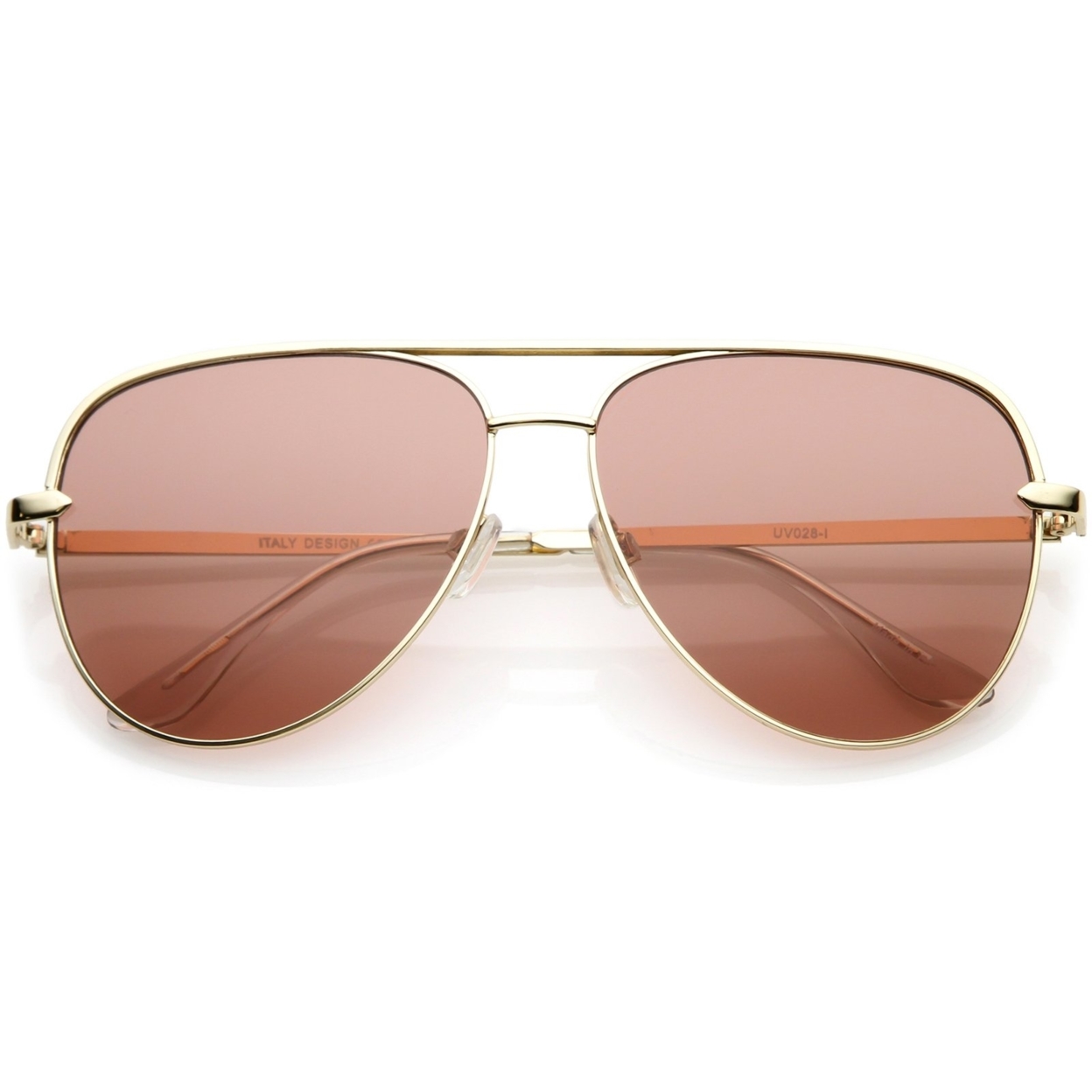 Premium Oversize Metal Aviator Sunglasses With Colored Flat Lens And Crossbar 60mm - Gold / Rose