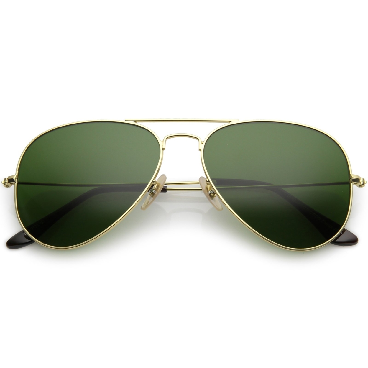 Premium Small Classic Matte Metal Aviator Sunglasses With Green Tinted Glass Lens 57mm - Gold / Green
