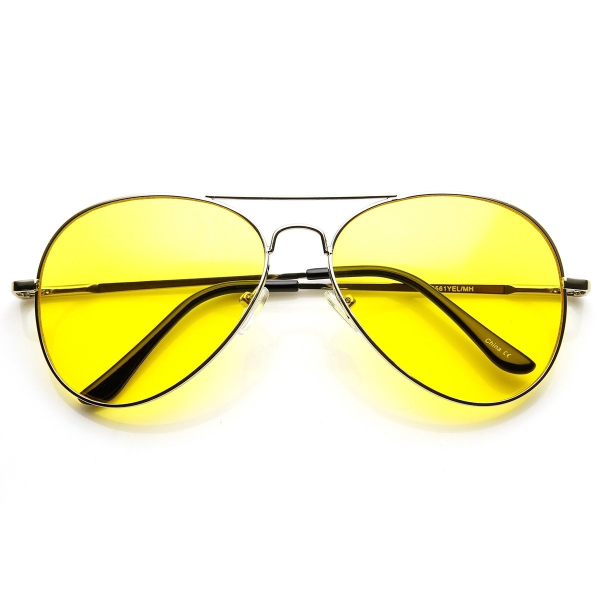 Classic Metal Frame Yellow Tinted Night Driving Aviator Sunglasses - Silver-Black Yellow