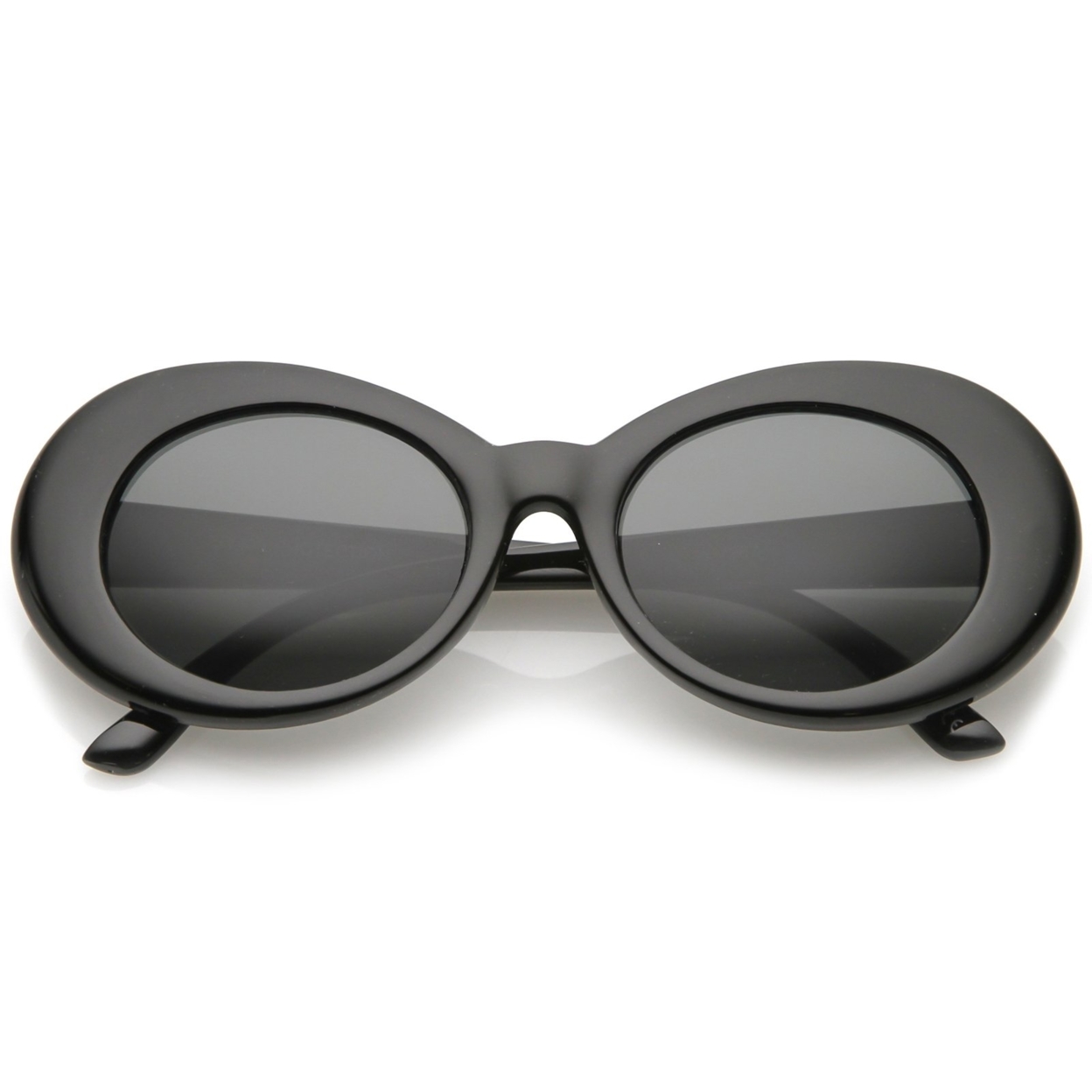 Retro Oval Sunglasses With Tapered Arms Neutral Colored Round Lens 51mm - Black / Smoke