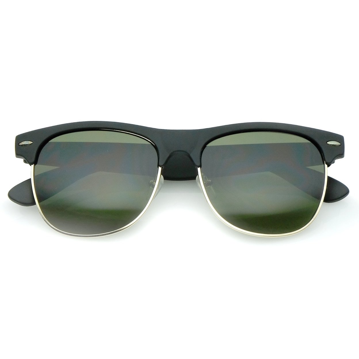 Classic Rubber Finish Half Frame Square Lens Horn Rimmed Sunglasses 55mm - Tortoise-Gold / Amber