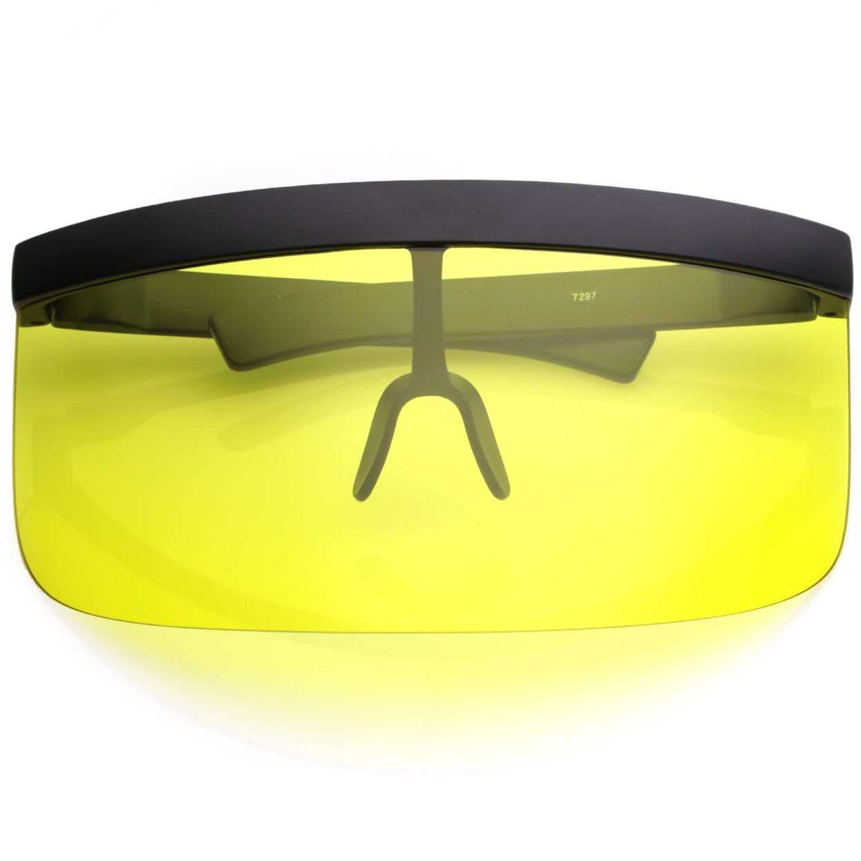 Futuristic Oversize Shield Visor Sunglasses With Flat Top Colored Mono Lens 172mm - Yellow