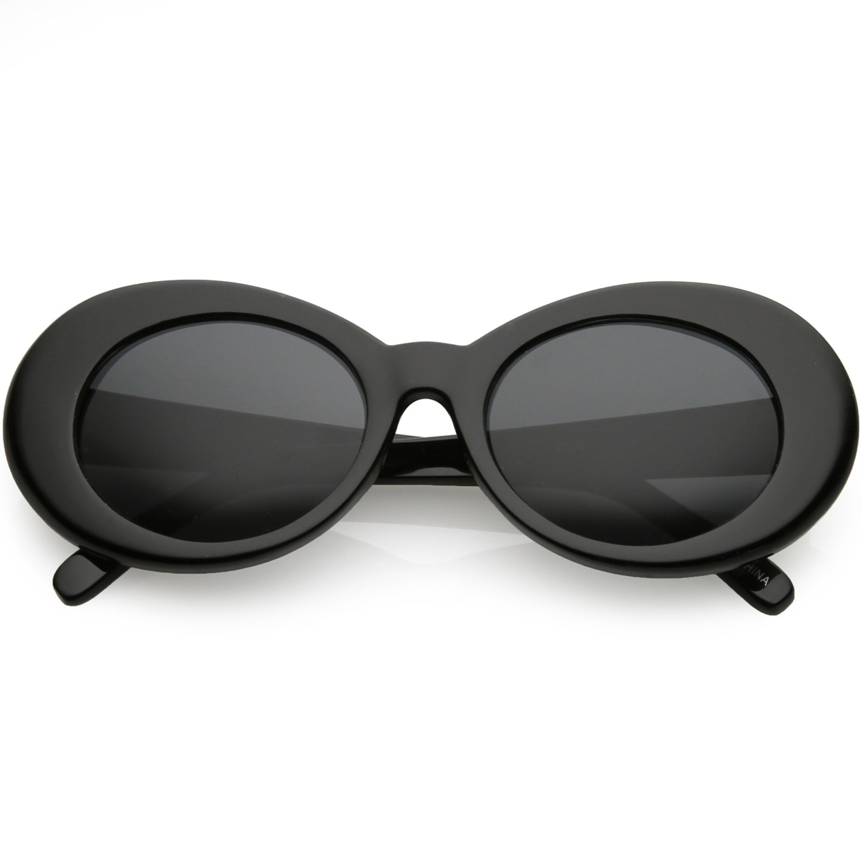Large Retro Mod Oval Sunglasses Thick Frame Wide Arms Neutral Colored Lens 53mm - Black / Smoke