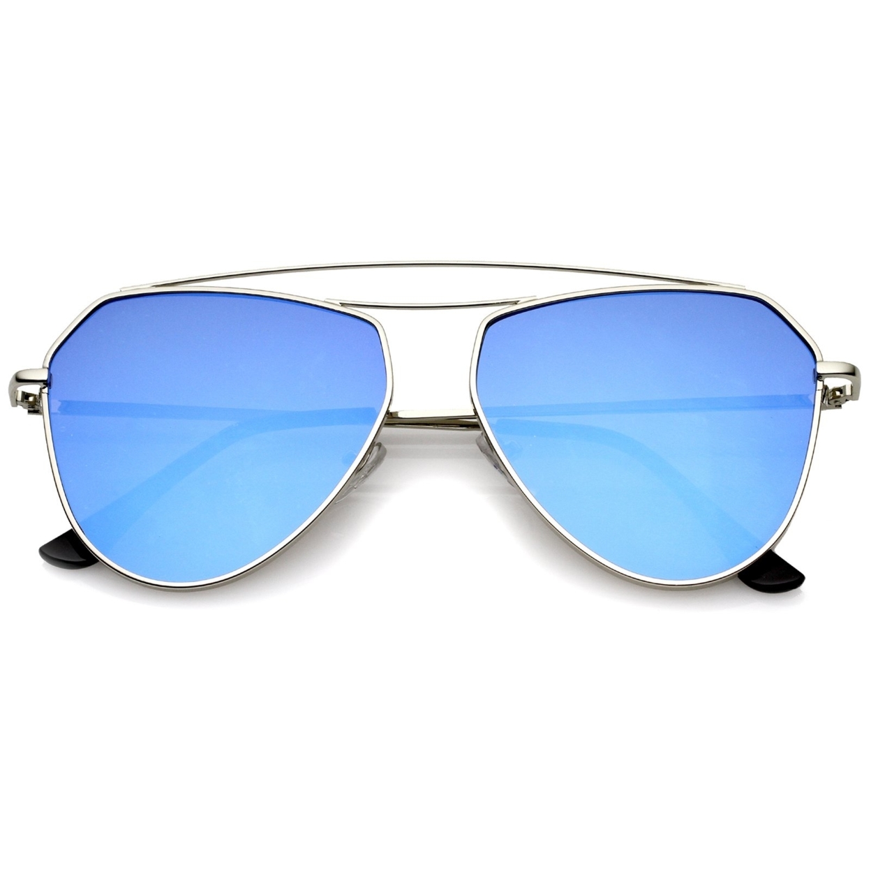 Modern Metal Frame Double Bridge Colored Mirror Flat Lens Aviator Sunglasses 52mm - Silver / Green Mirror