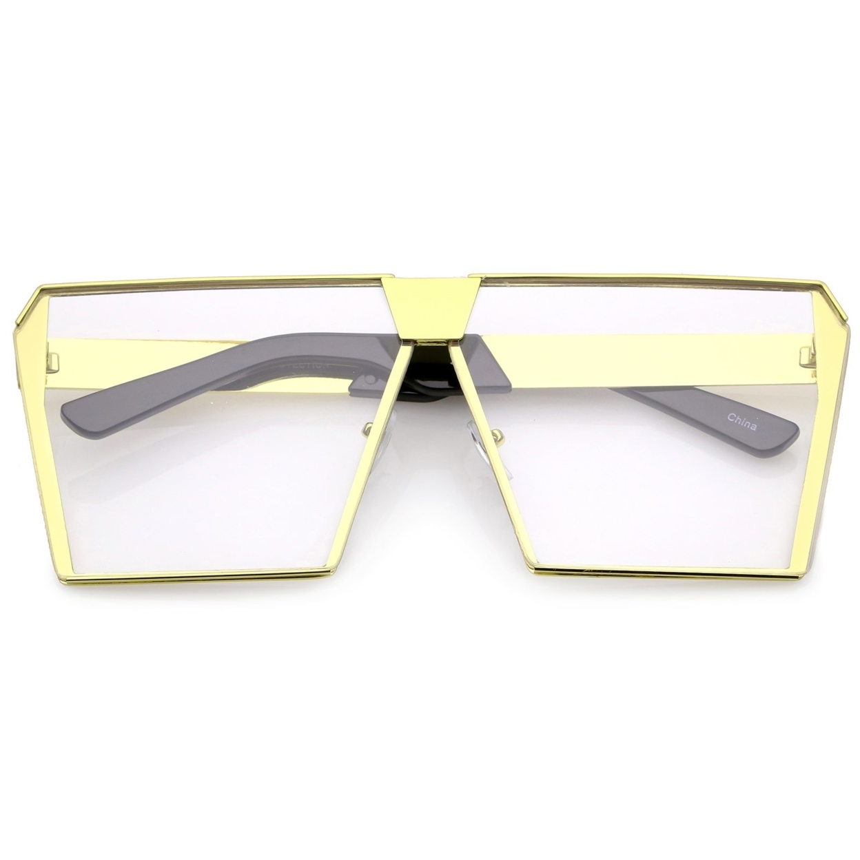 Modern Oversize Semi Rimless Square Eyeglasses With Clear Flat Lens 69mm - Yellow Gold / Clear