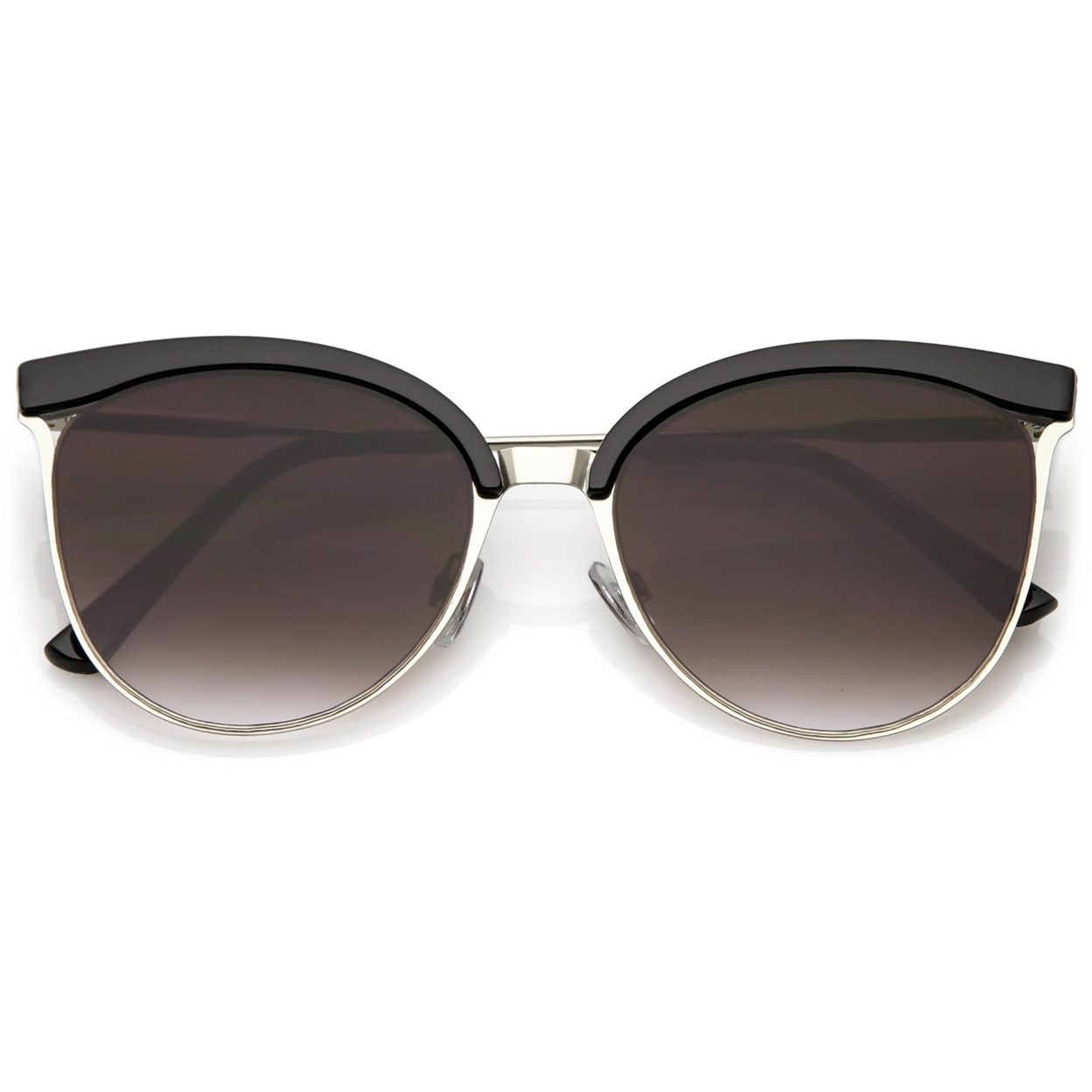 Modern Semi Rimless Cat Eye Sunglasses Cutout Slim Arms Flat Lens 55mm - Green Pink Silver / Lavender