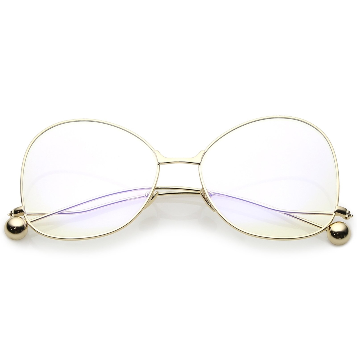 Oversize Butterfly Glasses With Clear Lenses And Thin Metal Arms With Ball Accents - Gold / Clear
