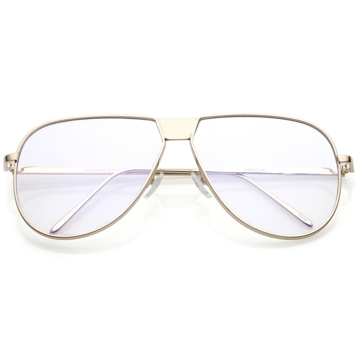 Oversize Full Metal Flat Top Aviator Glasses Clear Flat Lens 60mm - Gold / Clear