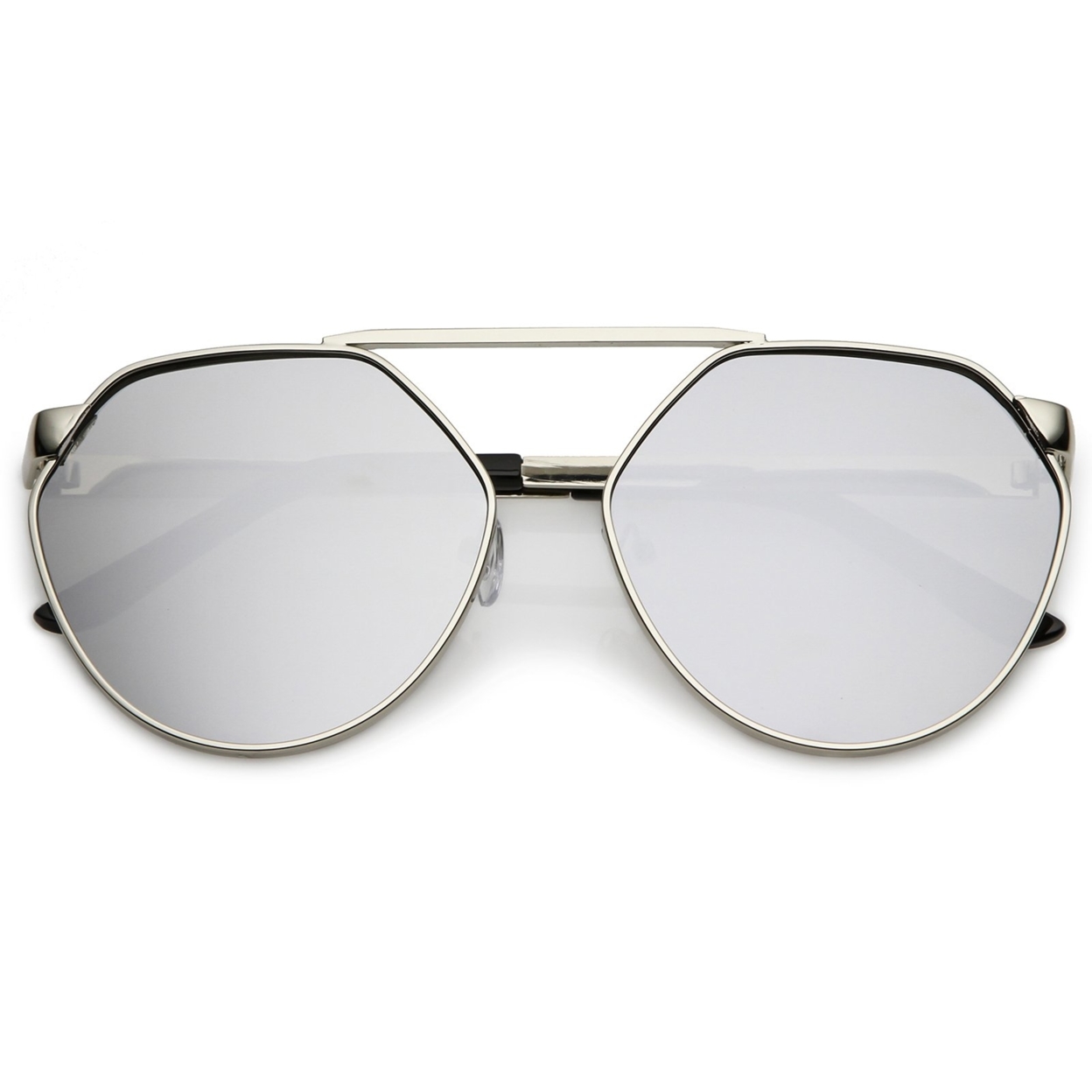 Oversize Geometric Metal Aviator Sunglasses With Mirrored Flat Lens 60mm - Black / Magenta Mirror