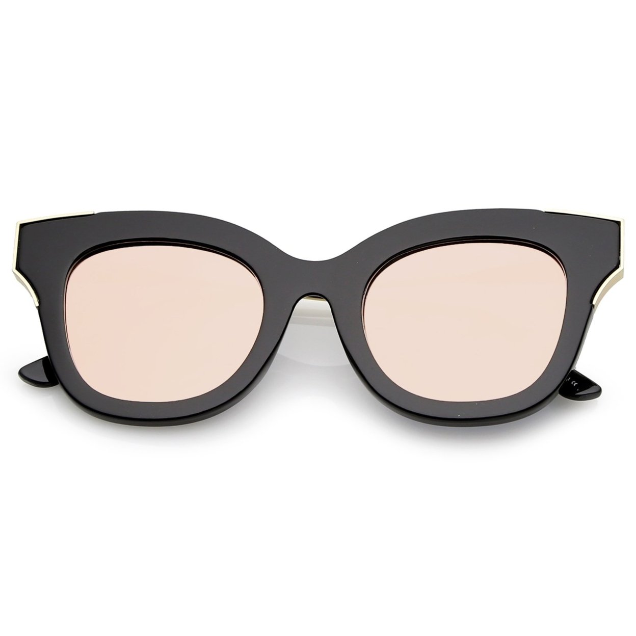 Oversize Slim Temple Metal Square Mirrored Flat Lens Cat Eye Sunglasses 48mm - Black-Silver / Silver Mirror