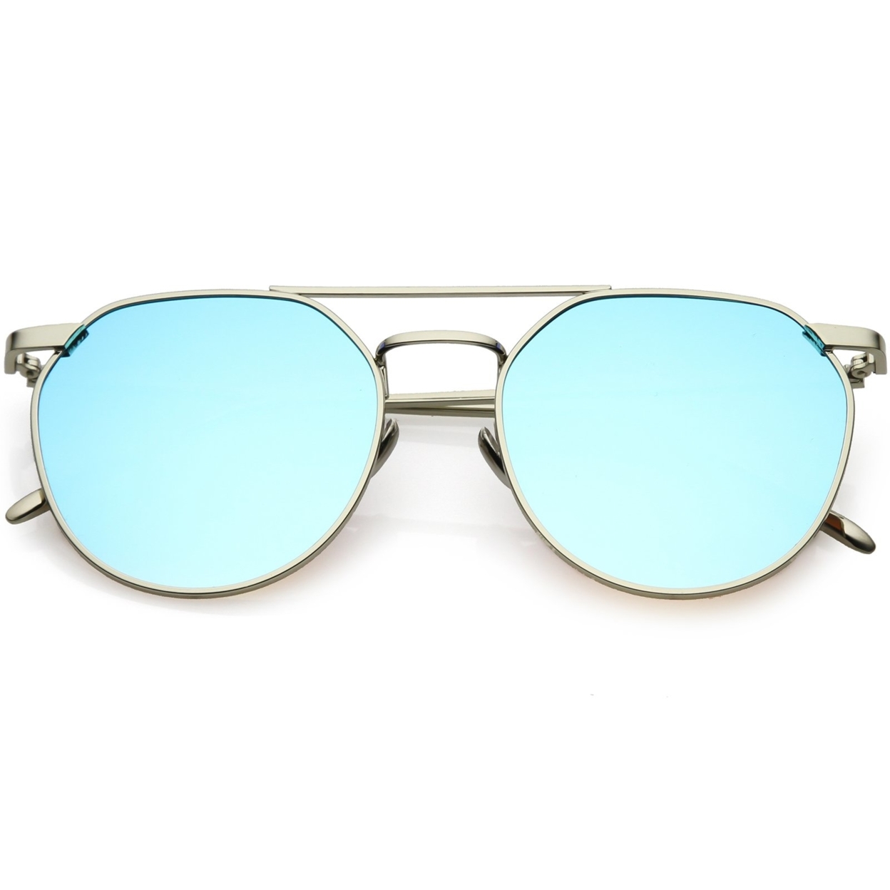 Premium Aviator Sunglasses Double Nose Bridge Colored Mirror Round Flat Lens 53mm - Gold / Pink Mirror