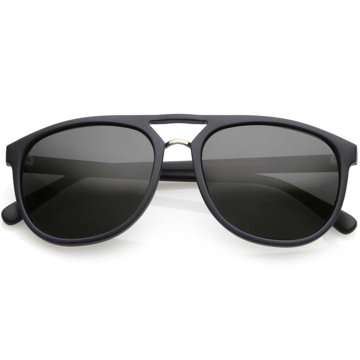 Premium Polarized Flat Top Aviator Sunglasses Metal Nose Bridge Round Lens 55mm - Rubberized Matte Black / Green
