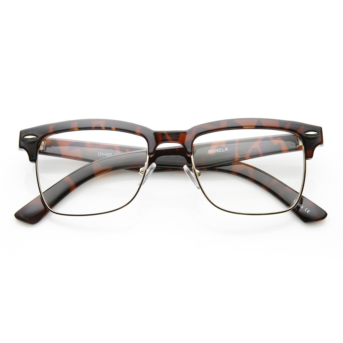 Unisex Square Medium Semi-Rimless Modern Fashion Glasses - Shiny-Black-Silver