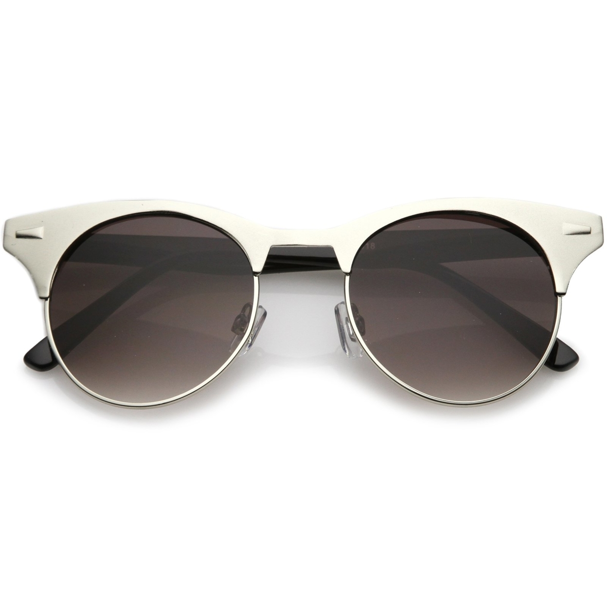Women's Matte Finish Horn Rimmed Round Flat Lens Cat Eye Sunglasses 49mm - Silver-Black / Lavender