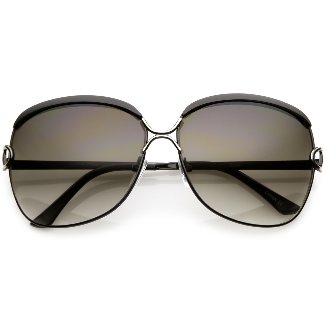 Women's Oversize Metal Square Sunglasses Unique Nose Bridge Neutral Colored Lens 63mm - Black Gold / Lavender