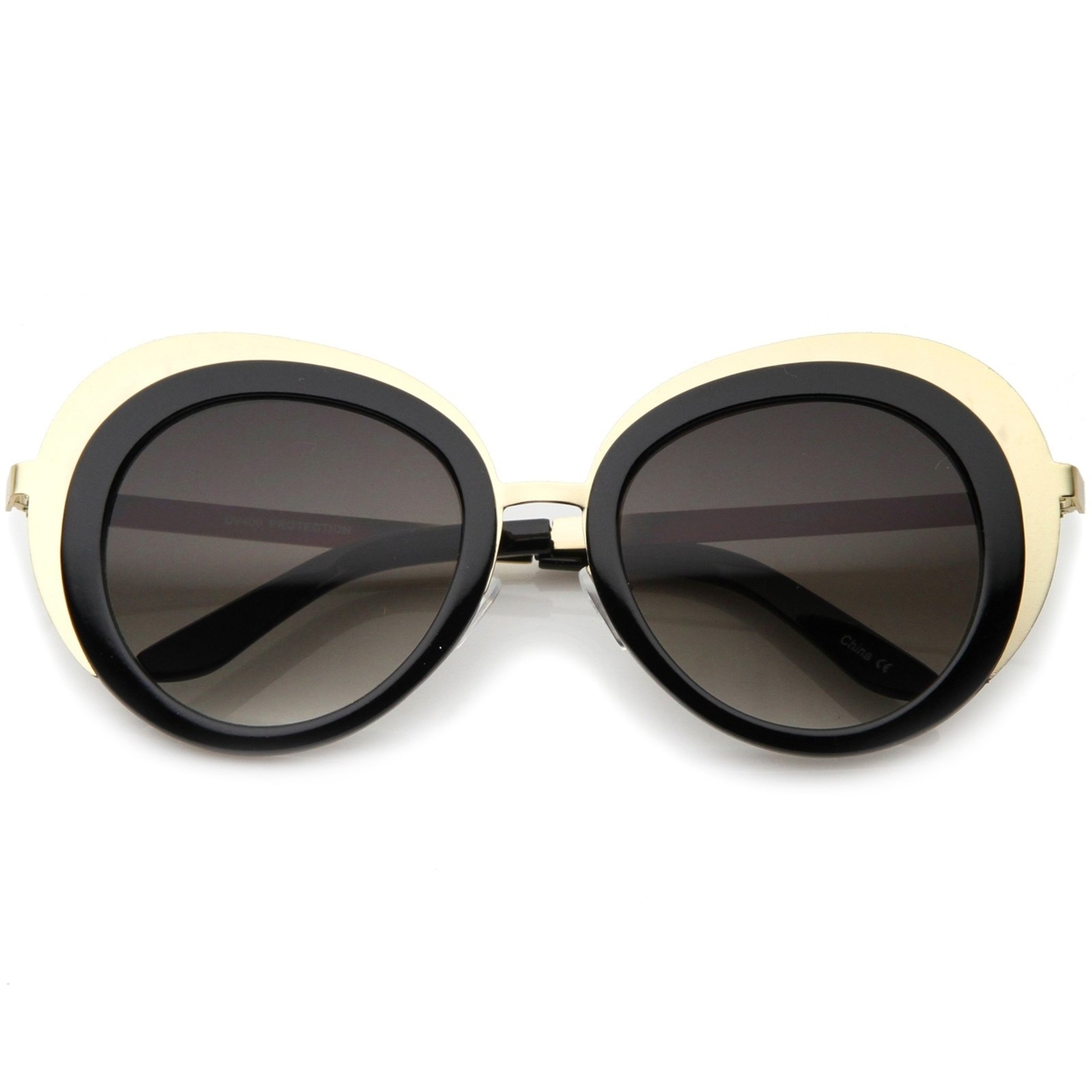 Women's Oversize Two-Tone Metal Frame Border Round Sunglasses 50mm - Silver-Black / Smoke