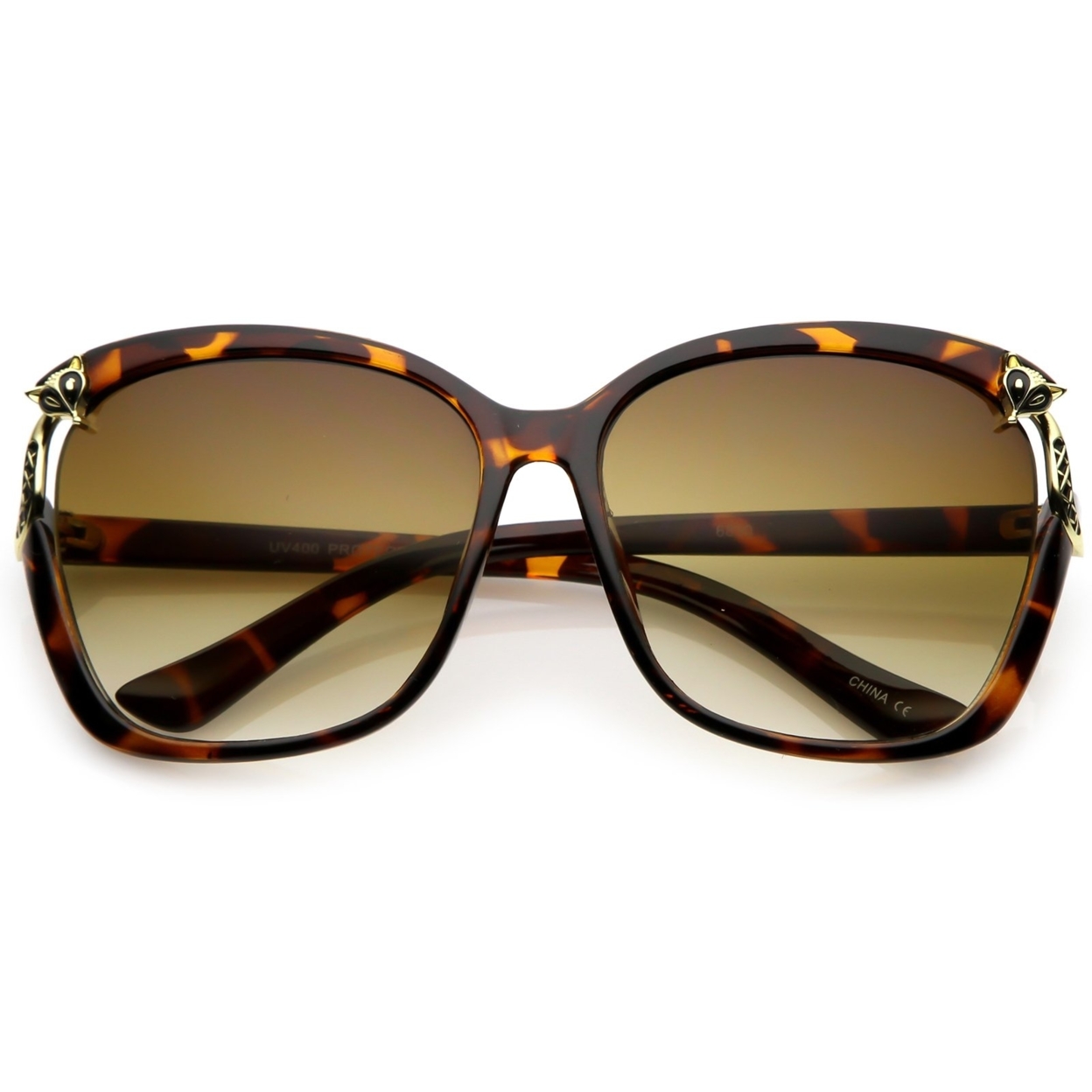 Women's Oversize Square Sunglasses With Metal Fox Accent Cutout 60mm - Black Silver / Lavender