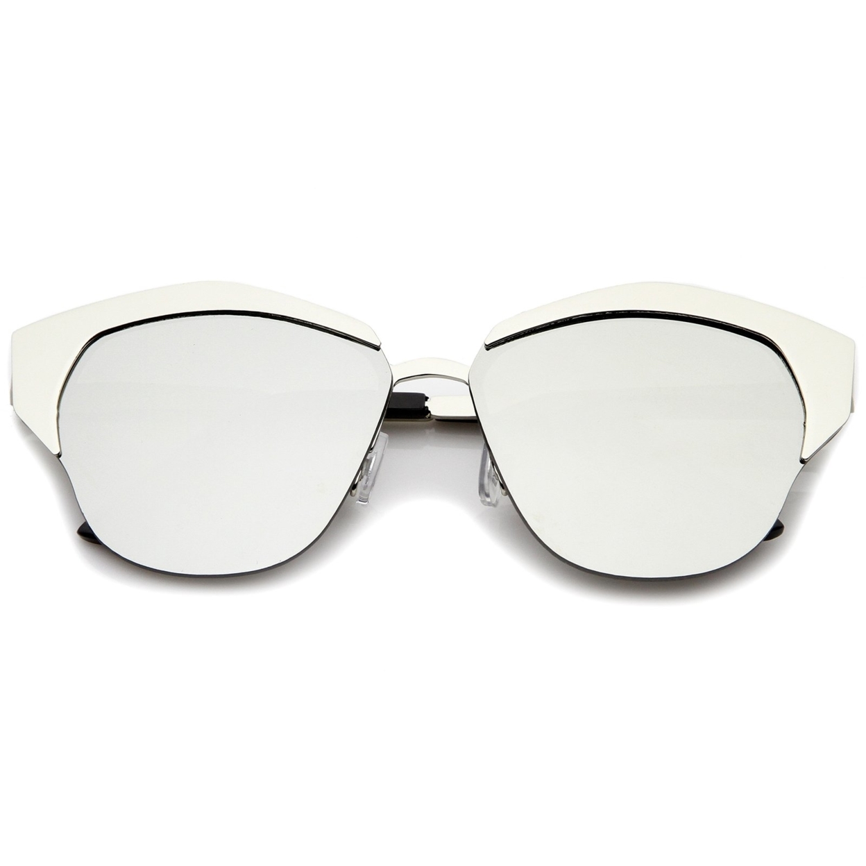Women's Semi-Rimless Color Mirror Flat Lens Cat Eye Sunglasses 58mm - Gold / Orange Mirror