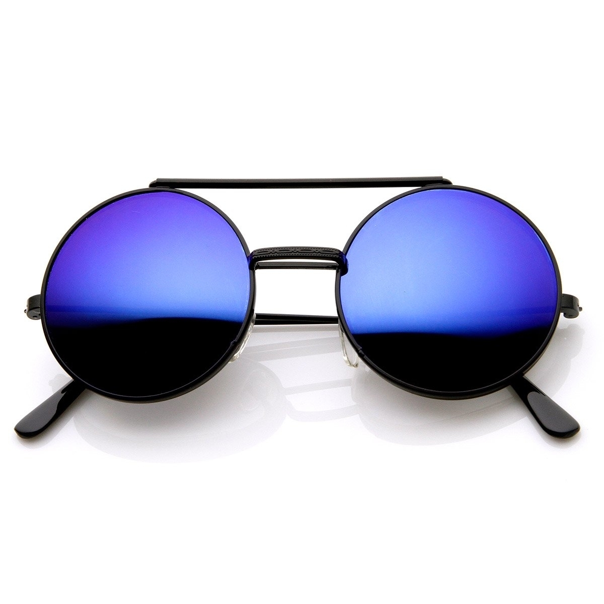 Limited Edition Color Mirror Flip-Up Lens Round Circle Django Sunglasses - Gold Ice