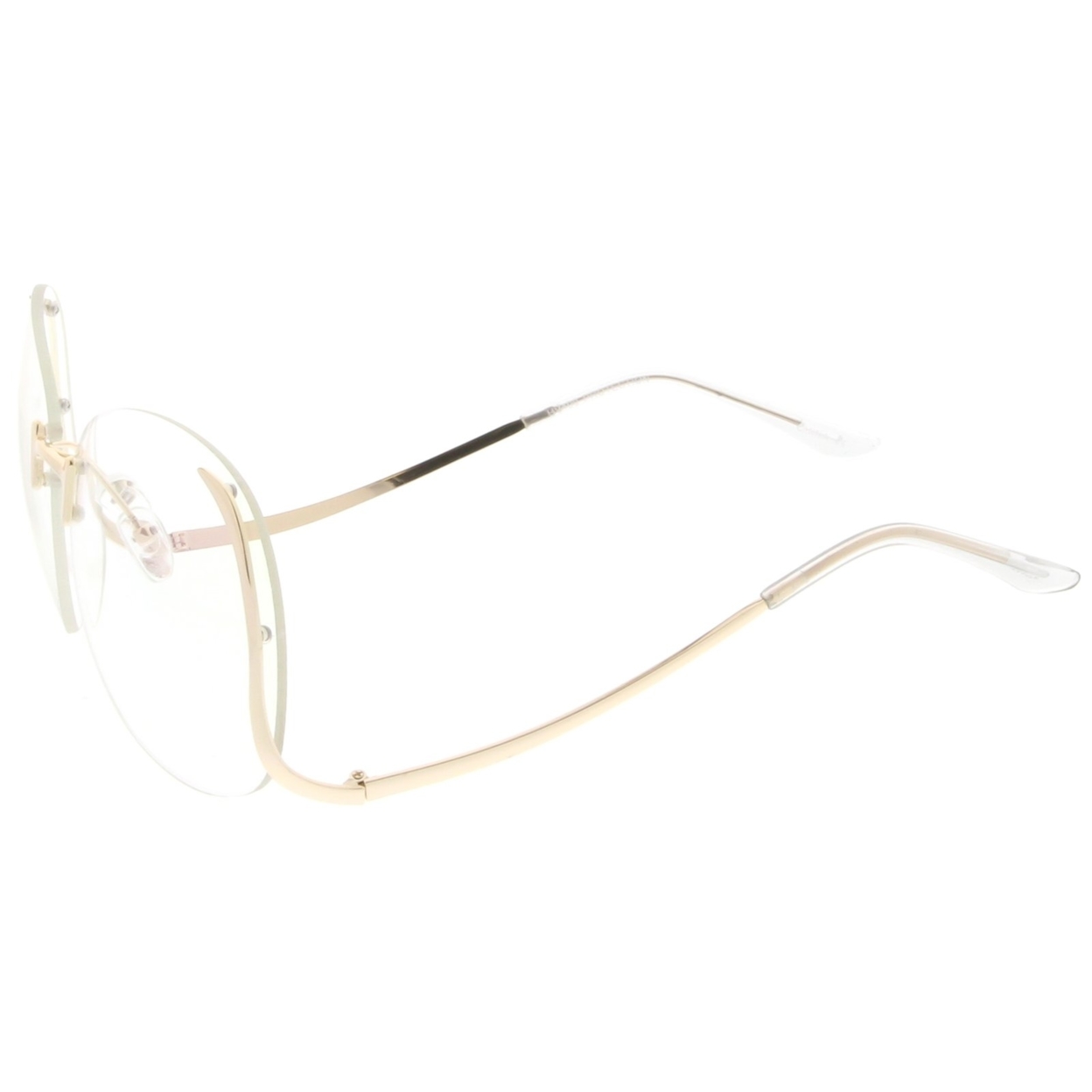 Women's Rimless Curved Metal Arms Round Clear Lens Oversize Eyeglasses 67mm - Gold / Clear