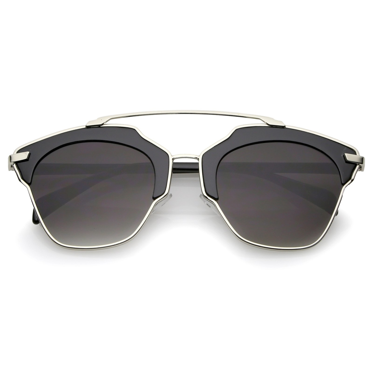 High Fashion Two-Toned Pantos Crossbar Neutral-Colored Lens Aviator Sunglasses 52mm - Black-Silver / Lavender
