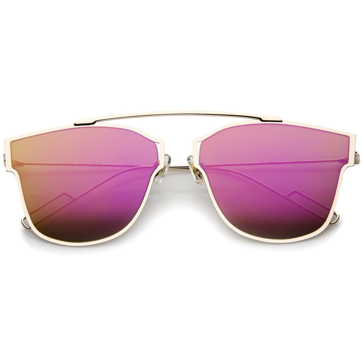 Modern Flash Mirror Lens Ultra Thin Open Metal Minimal Pantos Aviator Sunglasses 55mm - Gold / Pink Mirror