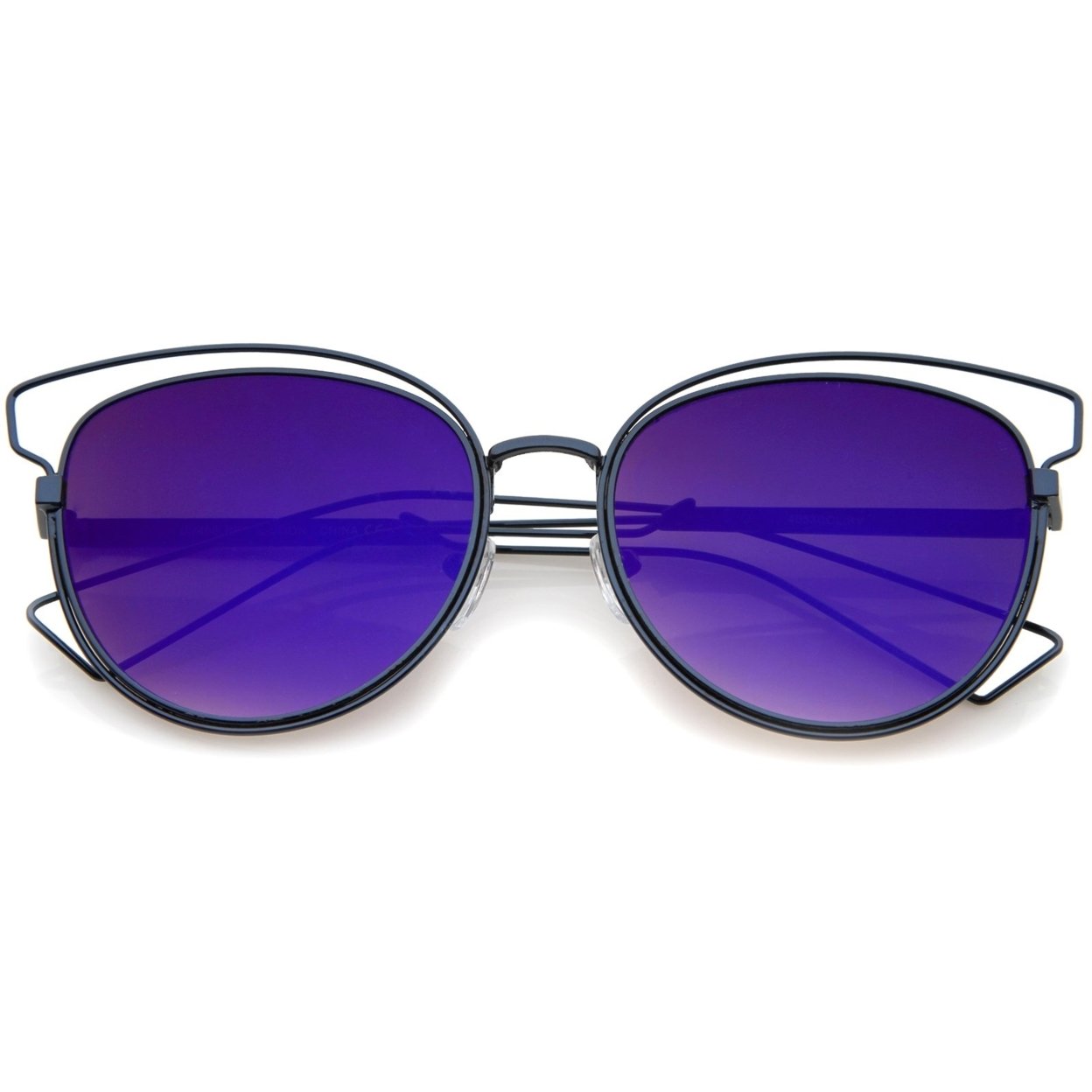 Womens Fashion Open Metal Frame Iridescent Lens Cat Eye Sunglasses 55mm - Blue / Blue Gradient