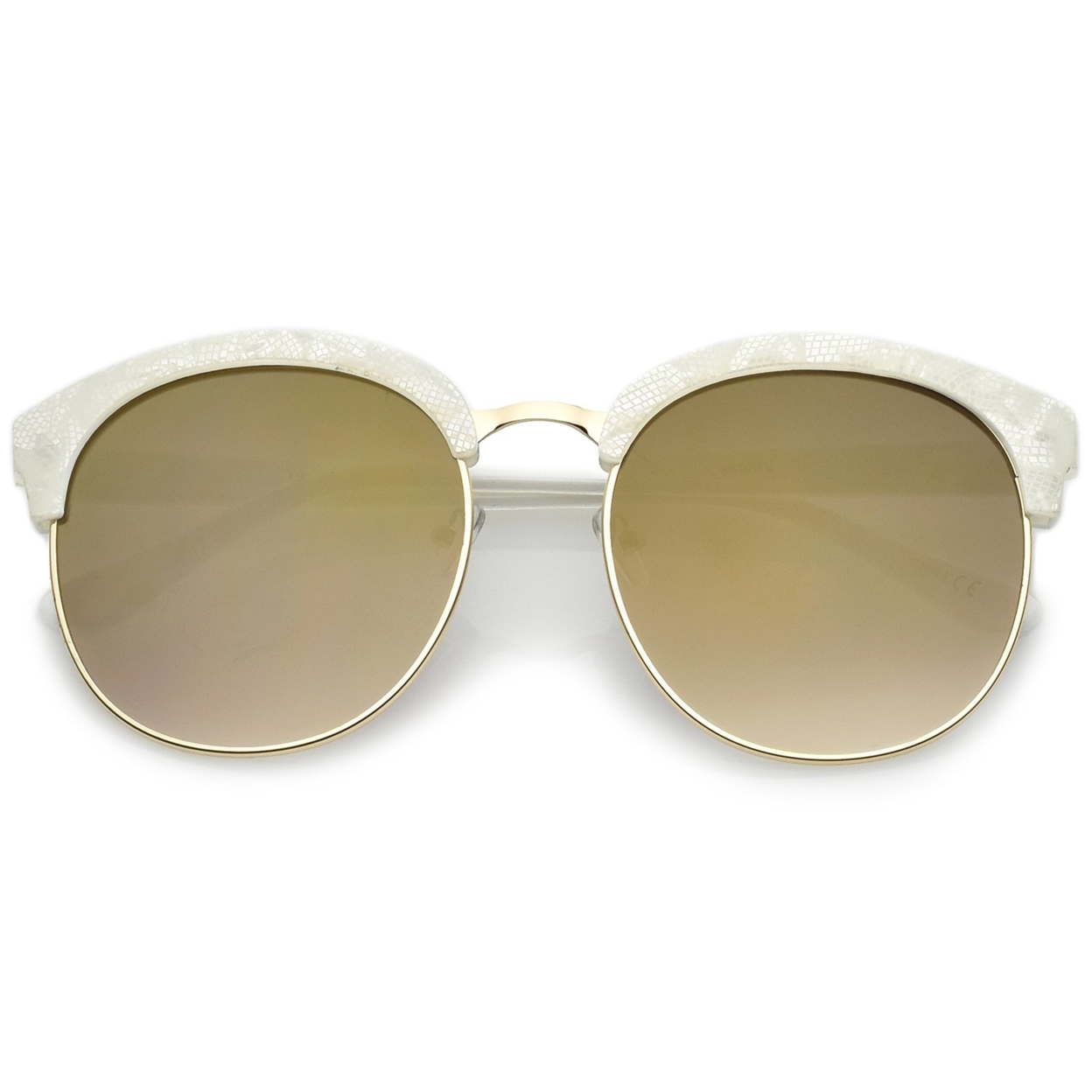 Oversize Metallic Horn Rimmed Colored Mirror Lens Half-Frame Sunglasses 58mm - White Gold / Lavender Mirror