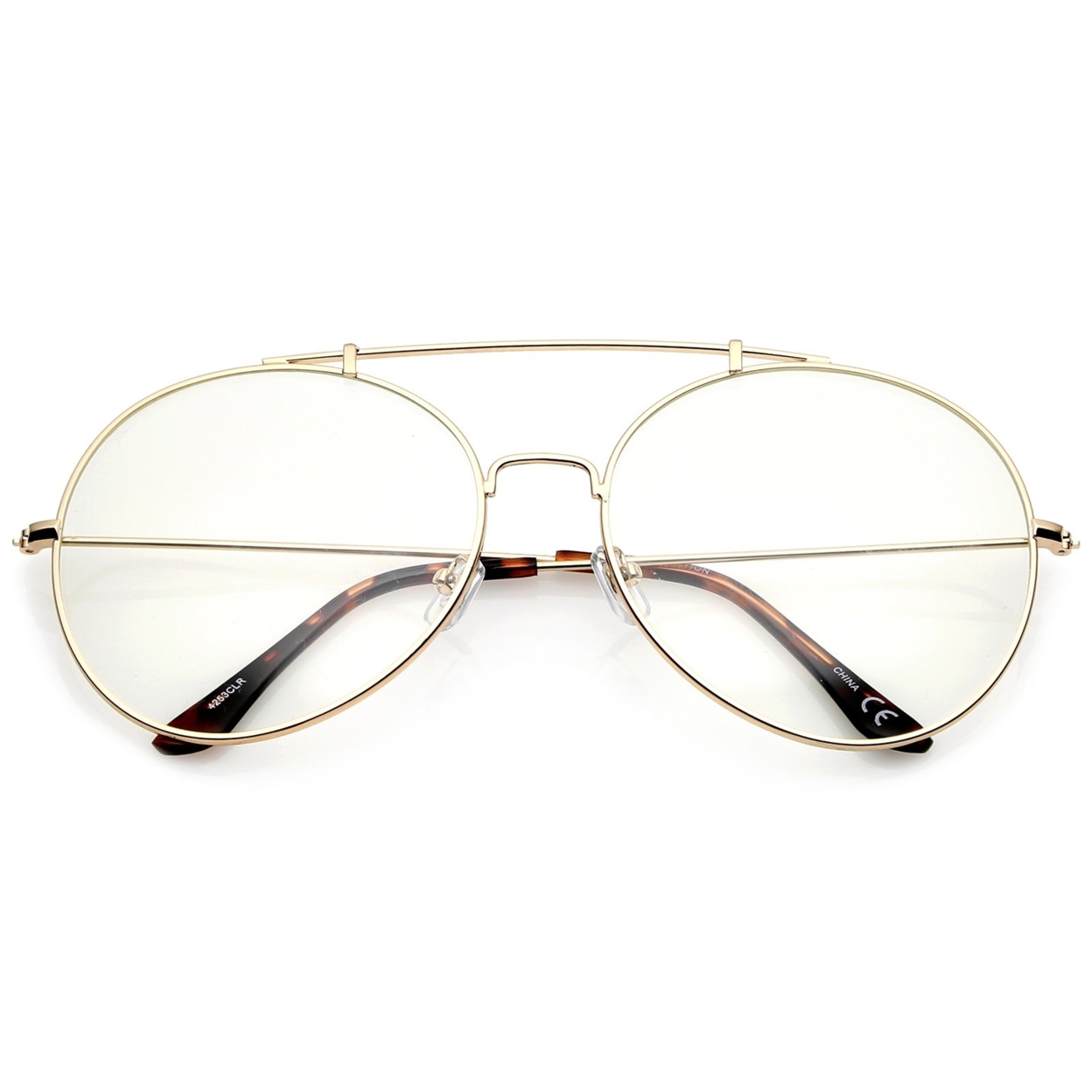 Classic Oversize Metal Frame Slim Temple Crossbar Clear Lens Round Eyeglasses 59mm - Black / Clear