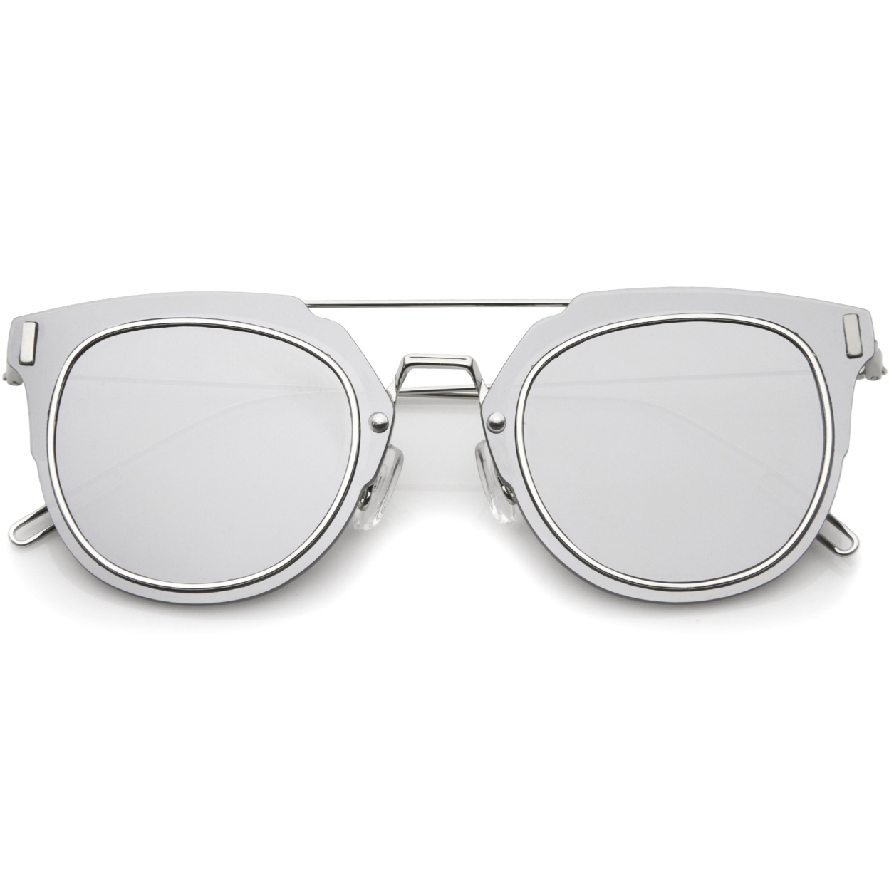 Modern Ultra Slim Wire Frame Mirrored Flat Lens Pantos Sunglasses 58mm - Silver / Blue Mirror