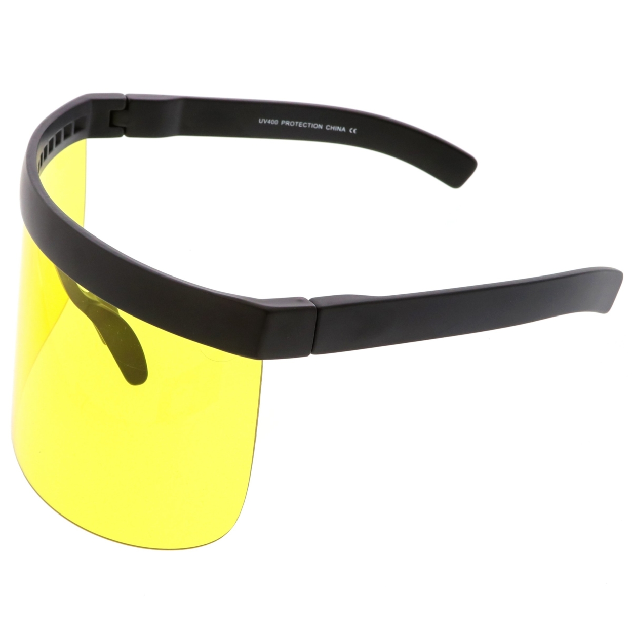 Futuristic Oversize Shield Visor Sunglasses With Flat Top Colored Mono Lens 172mm - Yellow