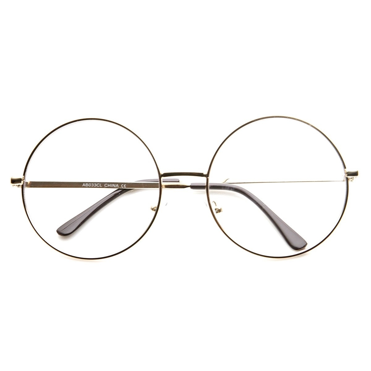 Large Oversized Metal Frame Clear Lens Round Circle Eye Glasses - Black