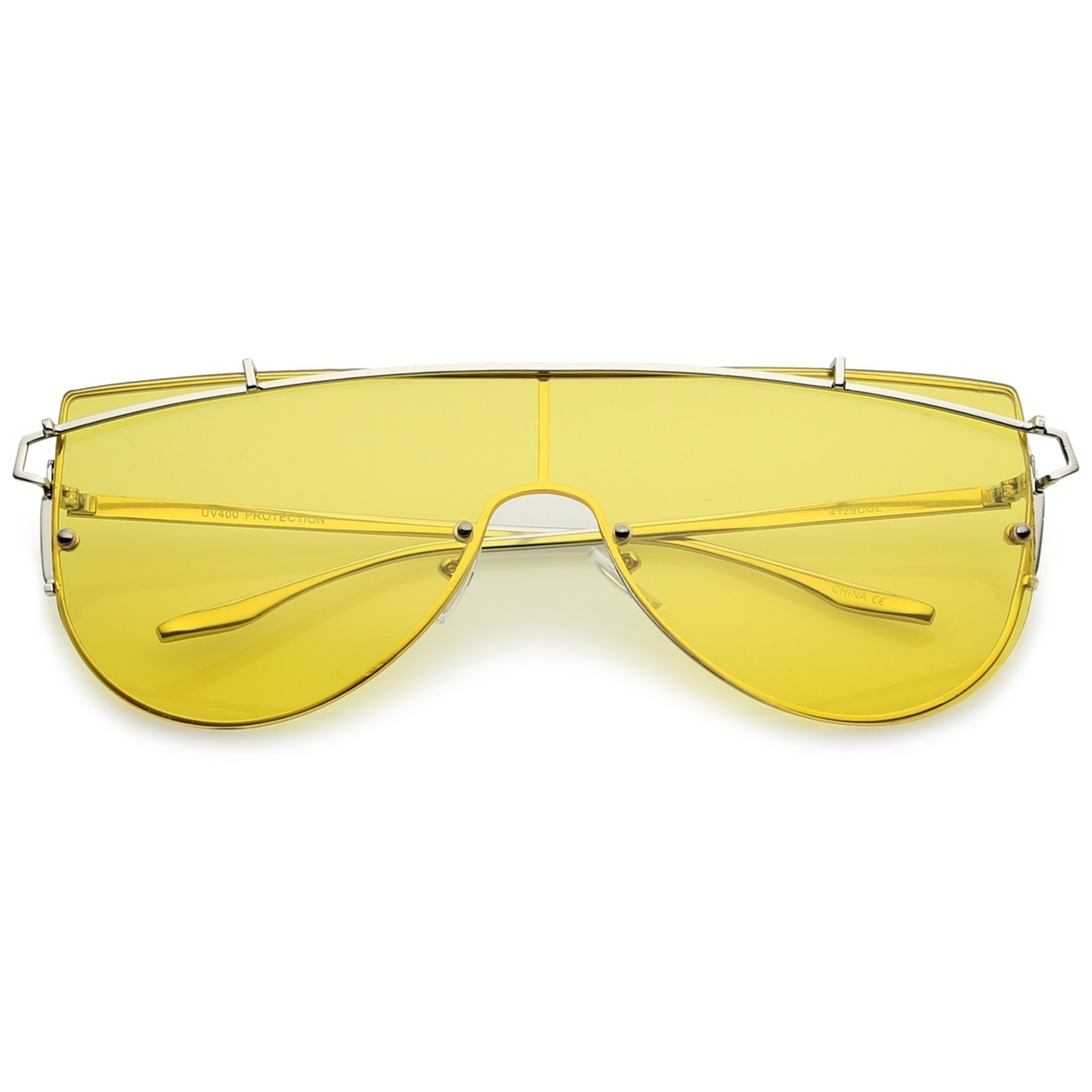 Futuristic Rimless Metal Crossbar Colored Mono Lens Shield Sunglasses 62mm - Silver / Blue