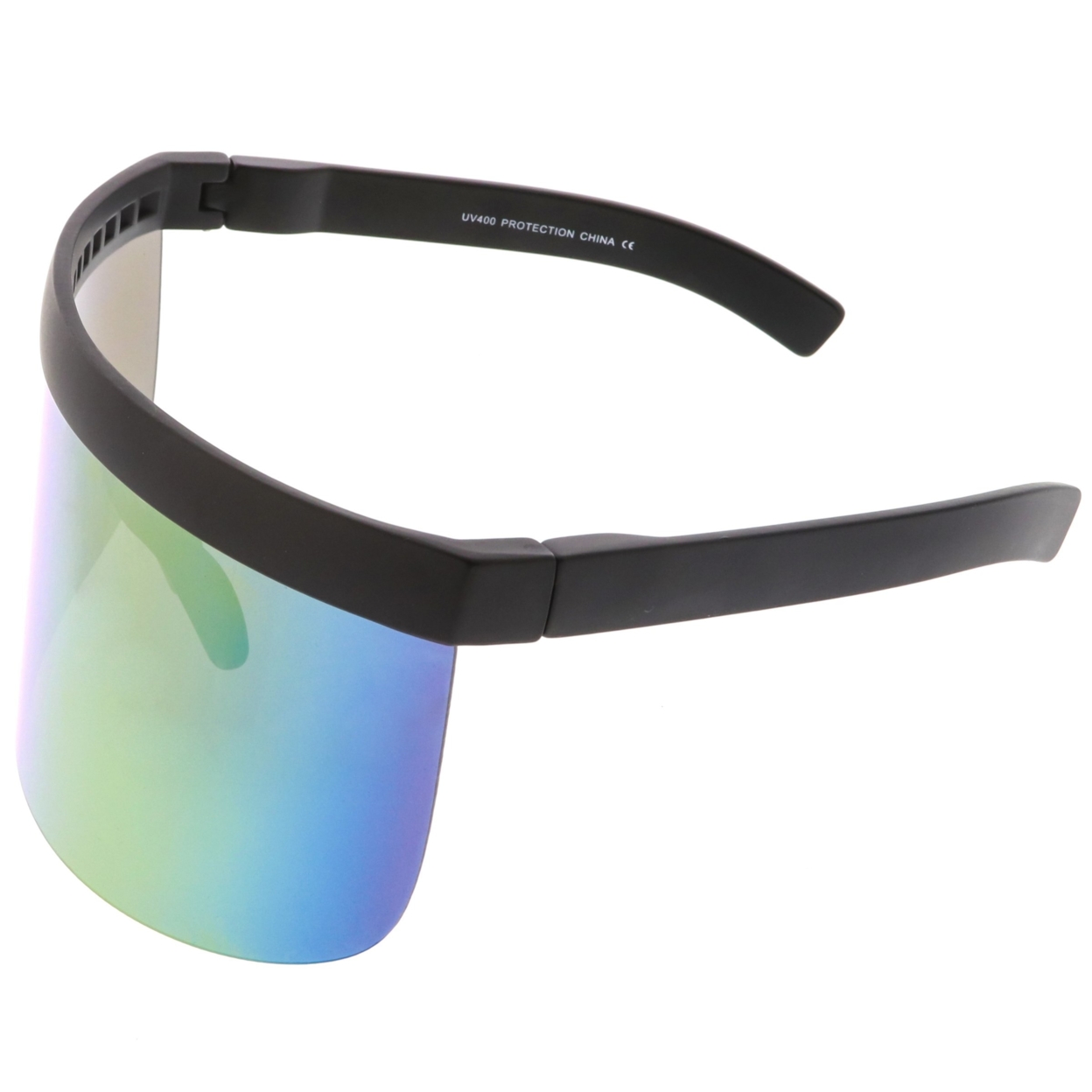 Futuristic Oversize Shield Visor Sunglasses Flat Top Mirrored Mono Lens 172mm - Gold Mirror
