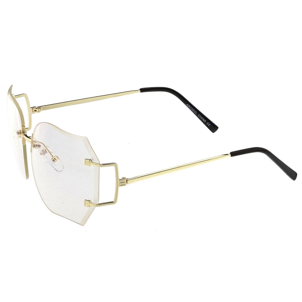 Oversize Rimless Square Glasses Slim Metal Rams Beveled Clear Lens 61mm - Gold / Clear Tint