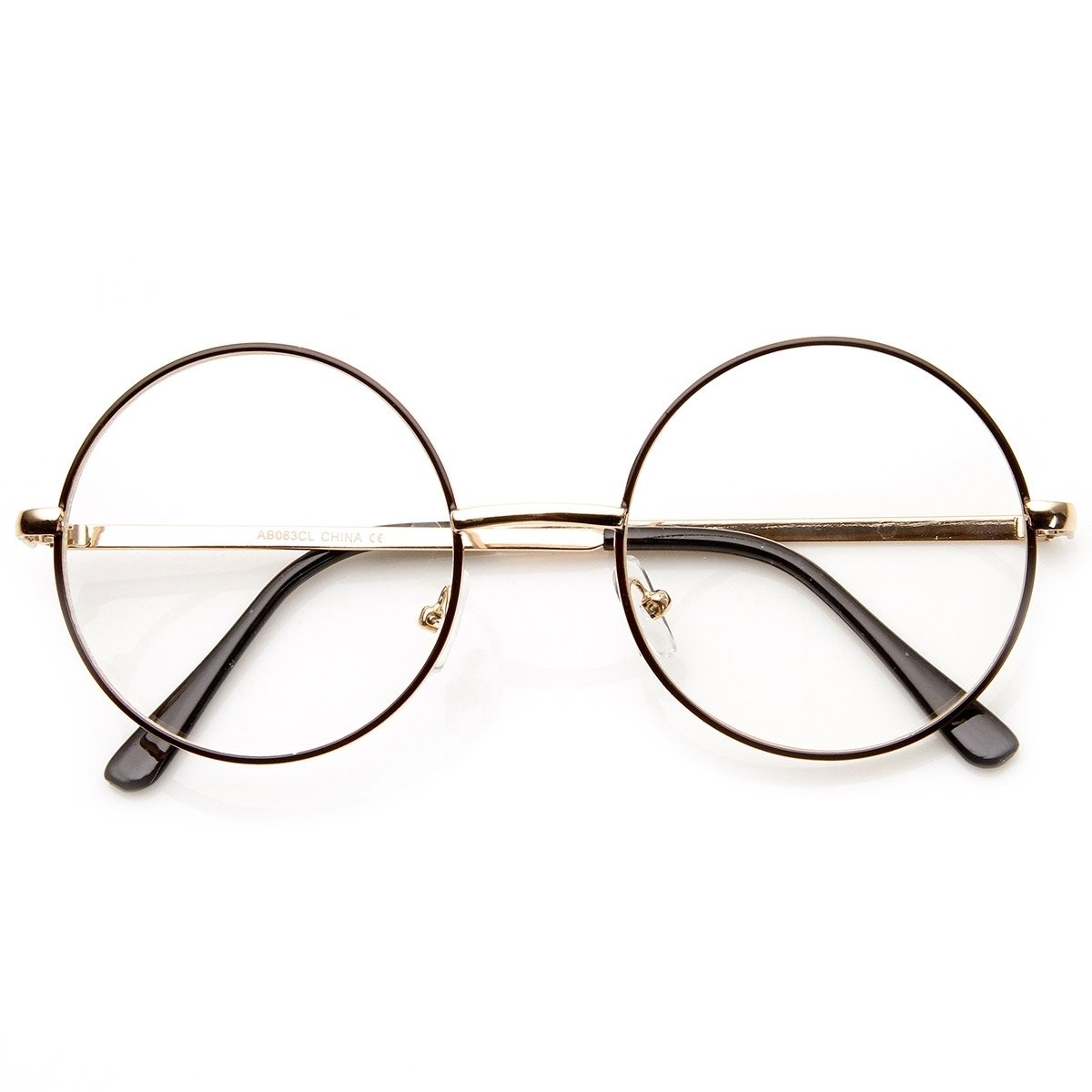 Lennon Mid Size Full Metal Frame Clear Lens Round Glasses - Gold