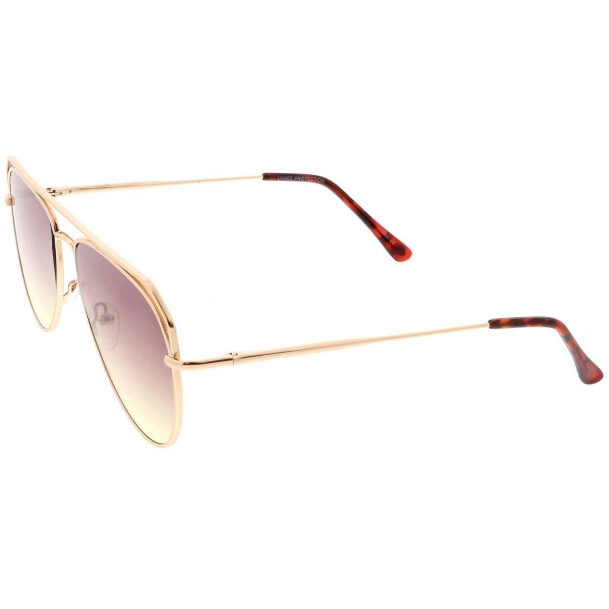 Modern Aviator Sunglasses Open Metal Double Crossbar Gradient Flat Lens 55mm - Gold / Purple Pink