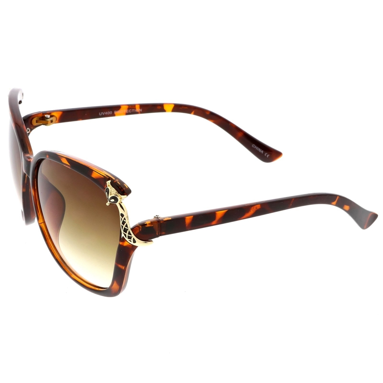 Women's Oversize Square Sunglasses With Metal Fox Accent Cutout 60mm - Tortoise Gold / Amber