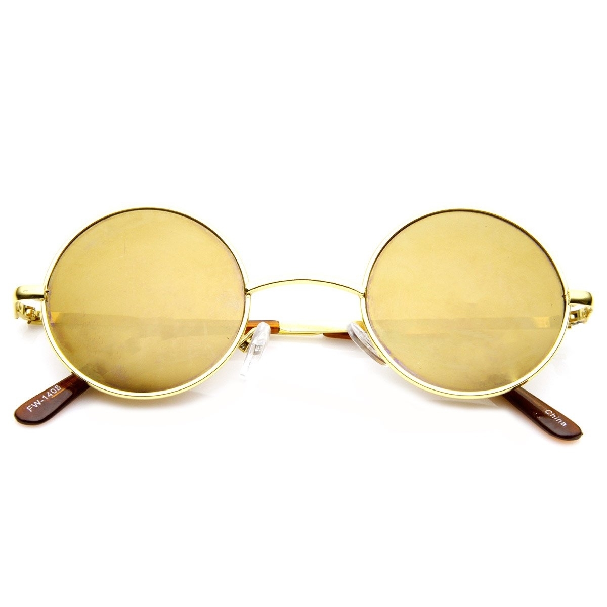 Lennon Style Round Circle Metal Sunglasses With Color Mirror Lens - Gold Gold-Mirror