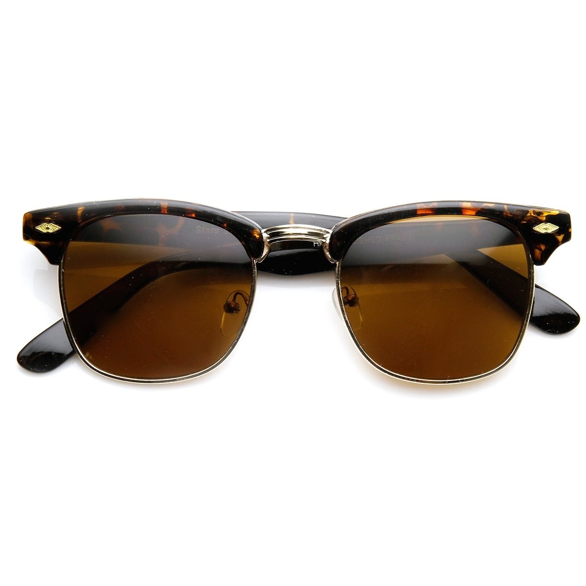 Classic Shaped Half Frame Semi-Rimless Horn Rimmed Sunglasses - Black Smoke