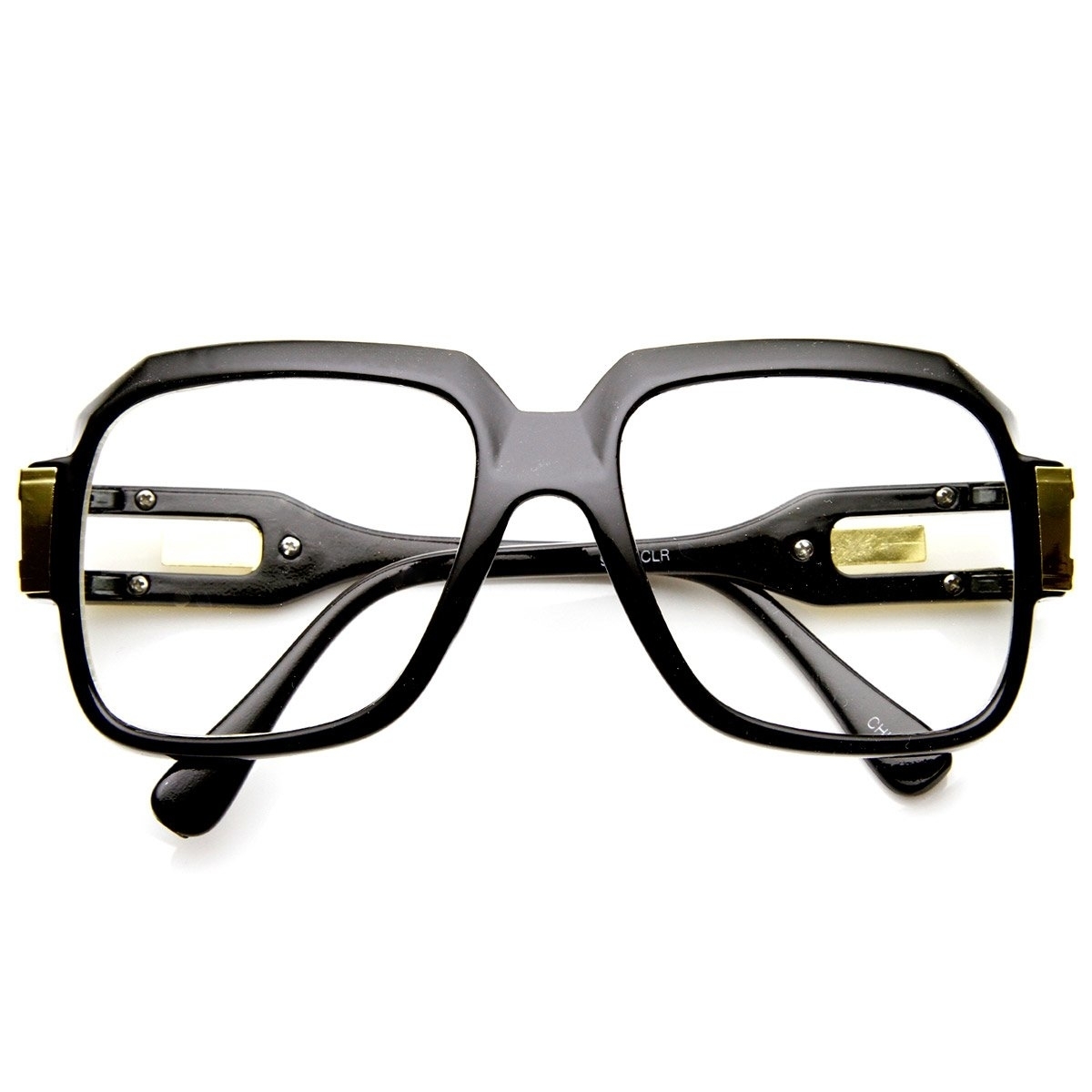Large Classic Retro Square Frame Hip Hop Clear Lens Glasses - Shiny Black-Gold