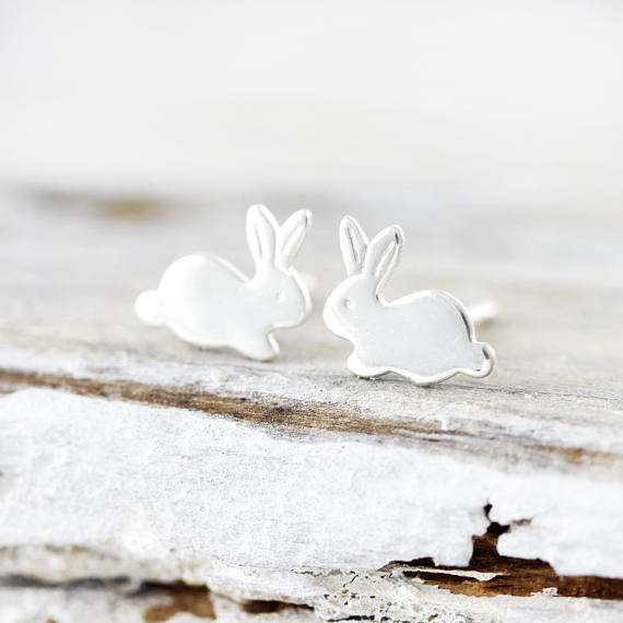 TriColor Stud Earrings - Rabbit, White